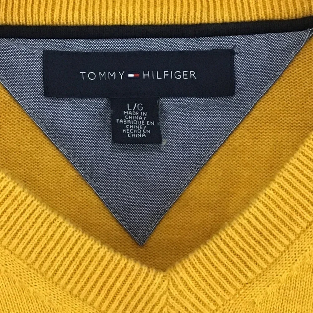 Tommy Hilfiger Mustard Yellow V Neck Sweater L 100%‎ Cotton